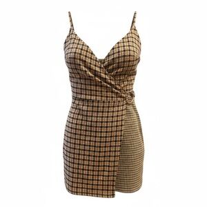 stitch and pine
Chic Brown/Black Plaid Wrap Mini Dress Size XS